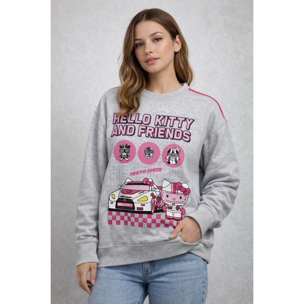 Hello Kitty And Friends Tokyo Speed Sweatshirt Women Size L Gray Pink